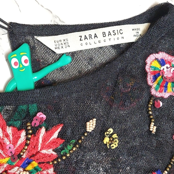 Zara black mesh lace embroidered mini dress, XS - Picture 4 of 9